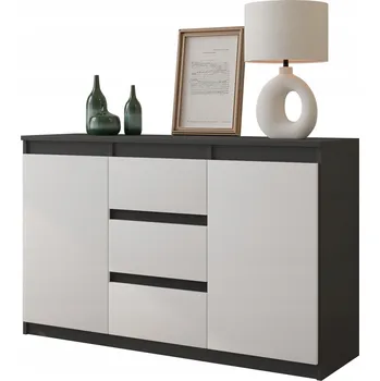 Komoda KOMODA ANTRACIT / BÍLÁ MATNÁ 120 cm ŠIROKÁ, 2 DVÍŘKA, 2 POLICE, 3 ZÁSUVKY