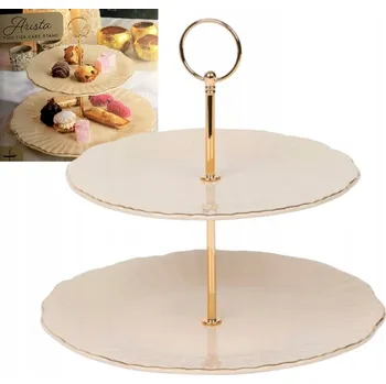 Podnos dvoupatrový krémový talíř se zlatými akcenty