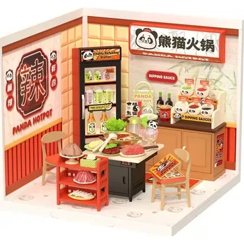 ostatní stavebnice RoboTime 3D dřevěná skládačka Miniatura domečku Asijské bistro Panda Hot Pot