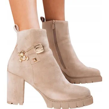 Dámská zimní obuv Dámské kotníkové boty na podpatku, zateplené, béžové ZY1265 - 40