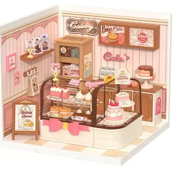 Stavebnice RoboTime 3D dřevěná skládačka Miniatura domečku Cukrárna Tasty