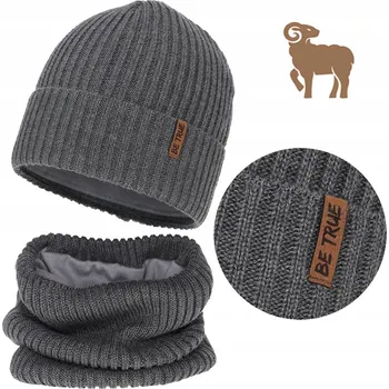 Čepice Grafitová TEPLÁ zimní souprava VLNA Merino ČEPICE TUNEL 54-58 BAVLNA 10-99