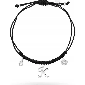 Náramek STŘÍBRNÝ NÁRAMEK s Písmenem K ryzost 925 Na Šňůrce