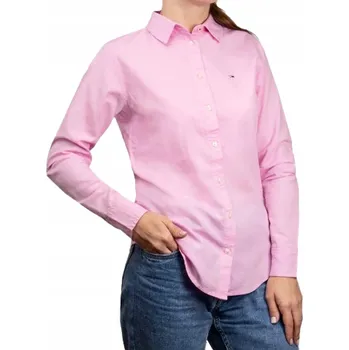 Dámská košile Tommy Jeans dámská košile s dlouhým rukávem, bez vzoru, růžová Oxford, velikost M