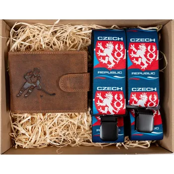 Peněženka PIX Dárkový set pro muže - Kožená peněženka a kšandy - Hokejista