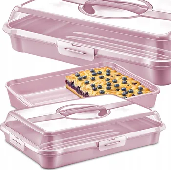 Dóza na potraviny Obdélníková dóza na dort Kuketo, šedý plast, 43x30x10 cm