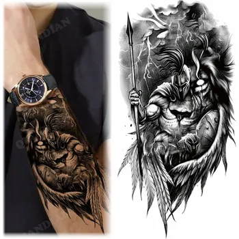 Odstranitelné tetování Smyvatelné dočasné tetování – temný Sparťan s kopím