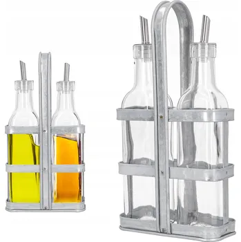 Nádoba na olej a ocet Láhev s dávkovačem na olej, olivový olej, ocet, skleněná nádoba 0,3l, sada 2 ks