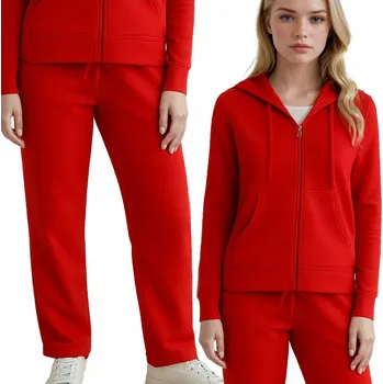 Dámská Tepláková Souprava Rozepínací Mikina a Široké Kalhoty Červená XL