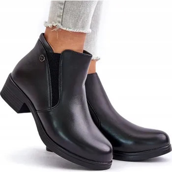 Dámská zimní obuv KOTNÍKOVÉ BOTY Z EKO KŮŽE KE KOTNÍKU NA ZIP, ZATEPLENÉ KOŽÍŠKEM VINCEZA 85150 ČERNÉ 38