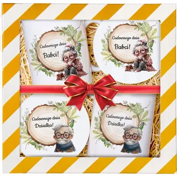 Dárek pro babičku a dědečka SADA 2 hrnků s podložkou