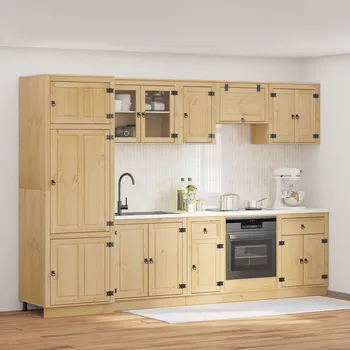 Organizace kuchyně Truhlářský se zásuvkou s policí 9 pcs Med Masivní borové dřevo