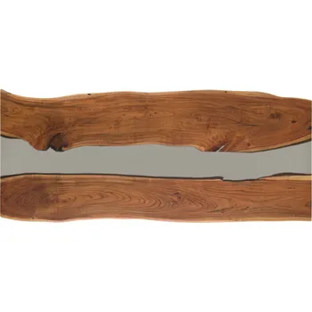 Jídelní stůl Jídelní stůl akácie s epoxidovou pryskyřicí 240x100x76 přírodní lakovaný / epoxidový šedý pravý okraj stromu EPOXY 6