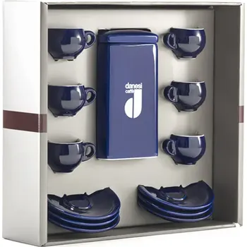 Danesi La Forma Gift Pack - Darkova Kazeta Kava 250g + 6 espresso šálků a 6 podšálků - modrá