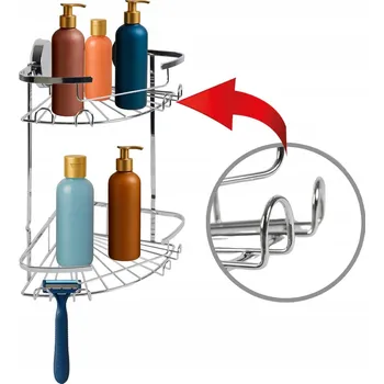 Koupelnový nábytek STŘÍBRNÁ ROHOVÁ POLICE 2 ÚROVNĚ SAMOLEPICÍ ODOLNÁ STYLOVÁ DO KOUPELNY