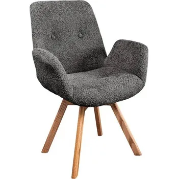 Jídelní židle Designová moderní otočná jídelní židle Gothenborg s šedým buklé čalouněním a hnědým dubovým nohama 61 cm