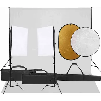 Fotopozadí vidaXL Ateliérové vybavení sada se světly, pozadím a odraznou deskou [3094757]