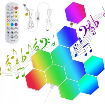 Obraz 8 KS GAMINGOVÉ NÁSTĚNNÉ LAMPY HEXAGON RGBIC MODULÁRNÍ, SYNCHRONIZACE S HUDBOU