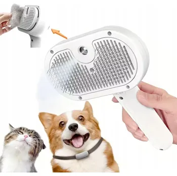 Péče o srst a drápky Napařovací kartáč pro psy a kočky s měkkými štětinami, bílý