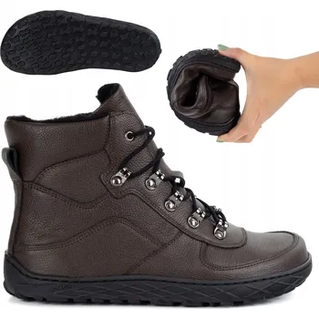 Dámská zimní obuv Dámské barefoot zimní boty kožené zateplené hnědé trekové 1292 velikost 41