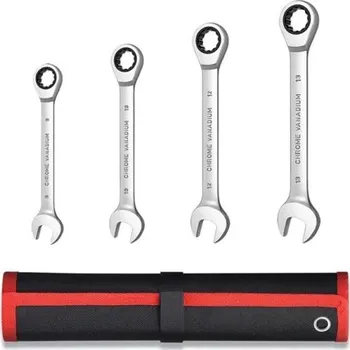 Sada nářadí Sada 4 ks ráčnových klíčů Kombinované očkoploché klíče s jemným chodem v pevném černo-červeném obalu