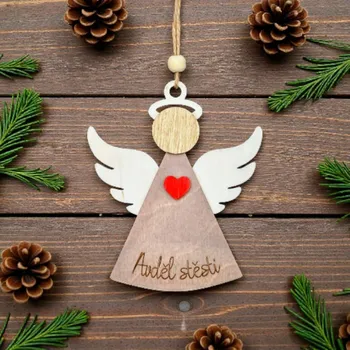 Dekorace z Řečice Závěsný dřevěný anděl štěstí 13cm.