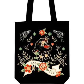 Taška z bio bavlny s potiskem Retro Wild Soul černý panter rockabilly styl
