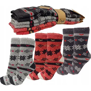 Dámské oblečení 3x MEGA Silné Ponožky z Vlny Alpaky ALPAKA Dámské Teplé WOOLe 39-41