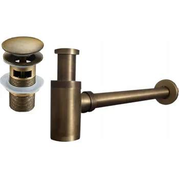 Sifon Mexen příslušenství, Kulatý umyvadlový sifon se zátkou click-clack, s přepadem, starožitný bronz, 7992050-30