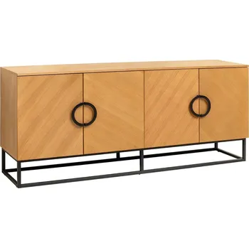 Příborník do zásuvky Art deco čtyřdveřový příborník Arkline v dubovém provedení s kulatými černými úchyty s obdélníkovou podstavou 180 cm