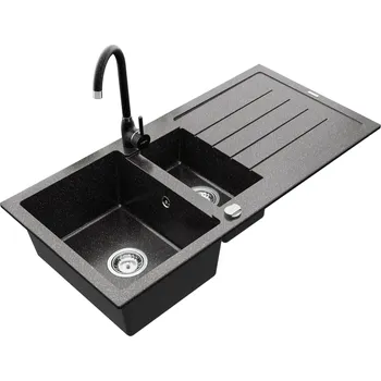 Granitový dřez Granitový dřez s kuchyňskou baterií MEXEN ANDRES černý-skvrnitý