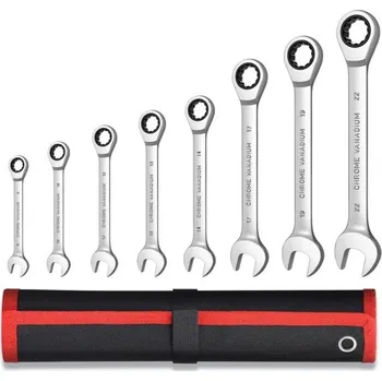 Sada nářadí Sada 8 ks ráčnových klíčů Kombinované očkoploché klíče s jemným chodem v pevném černo-červeném obalu