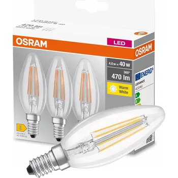 Žárovka LED žárovka svíčka filament 4W = 40W E14 Osram 470 lm 2700K teplá bílá 3ks