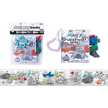 Hračka pro nejmenší MĚKKÁ ŠUSTÍCÍ SENZORICKÁ KNIŽEČKA + OCÁSKY ZVÍŘÁTEK PRO MIMINKA