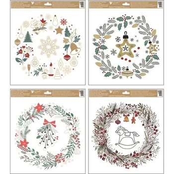 Vánoce Okenní fólie s glitry barevné Vánoční věnce 30×33,5 cm, 4druhy