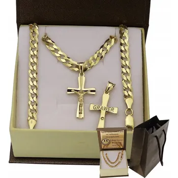 Řetízek Zlatý PLNÝ Pánský ŘETÍZEK PANCR S KŘÍŽKEM RYZOST 925 585 GRAVÍROVÁNÍ DÁREK