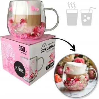 Sklenice ECARLA termo sklenice s dvojitým dnem a hortenzií uprostřed SZK182