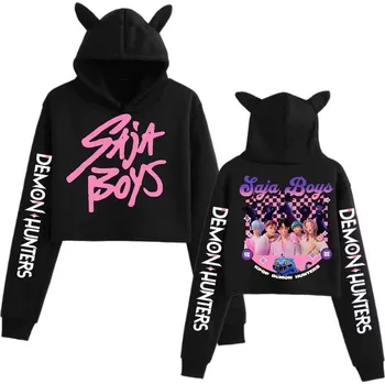 Dámský svetr KPop Demon Hunters (Lovkyně démonů) KPop Demon Hunters - kratší dívčí/dámská mikina (potisk Saja Boys) Barva: Černá, Velikost: XXS