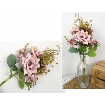 umělá květina KYTICE RŮŽÍ (3 KVĚTY 10-5 CM, S DOPLŇKY) VÝŠKA 40 CM SVĚTLE RŮŽOVÁ WT-132C