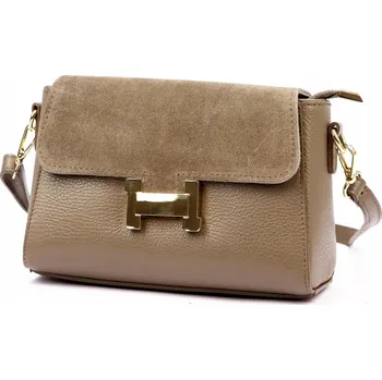 Kabelka Semišová kožená kabelka s přezkou, taupe