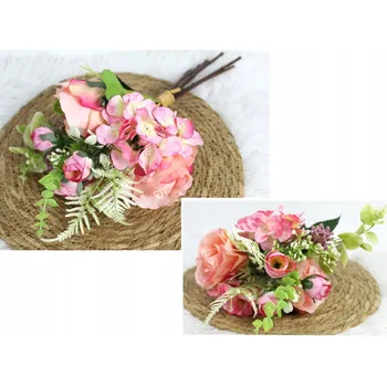 umělá květina Smíšená kytice RŮŽE, HORTENZIE výška 35 cm, 6 stonků ve svazku (2 růže 8x4,5