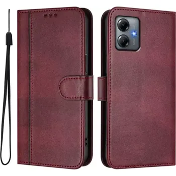 Pouzdro na mobilní telefon TT-TopTechnology Kožené pouzdro Motorola Moto G54 5G hnědé - červené, wine red, model knížka, řada Splicing Buckle, materiál syntetická kůže
