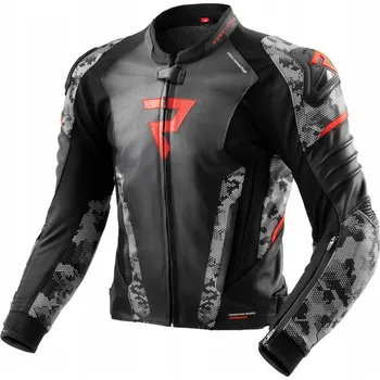 Moto bunda Kožená bunda REBELHORN VELOCE CAMO ČERNÁ/ŠEDÁ/FLUO ČERVENÁ velikost 48 + DÁRKY ZDARMA
