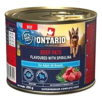 Krmivo pro psa Konzerva Ontario Adult hovězí pate s příchutí spirulíny 200g