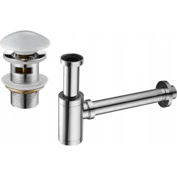 Sifon Mexen příslušenství, Kulatý umyvadlový sifon s keramickou zátkou click-clack, s přepadem, chromová - bílá, 7992050-02