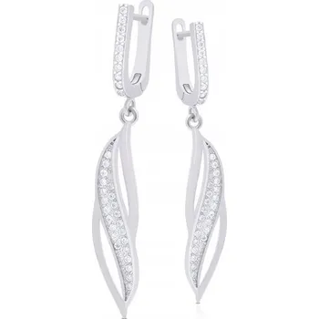 Náušnice Stříbrné Náušnice Visací se Zirkony Anglické Zapínání Pro Ženy 925