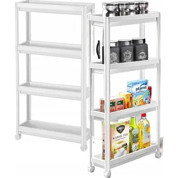 regál Úzký regál na kolečkách, 4 úrovně, Decobella bílý - Organizér do domácnosti, vozík