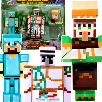 Figurka FIGURKA MINECRAFT SADA FIGUREK 3v1 GOLEM DIAMANTOVÝ STEVE OSADNÍK DOPLŇKY