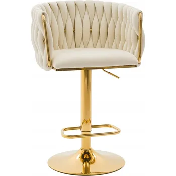 Barová židle Barová Židle ROSA GOLD béžová ecru/zlatá proplétané opěradlo k ostrůvku do kuchyně