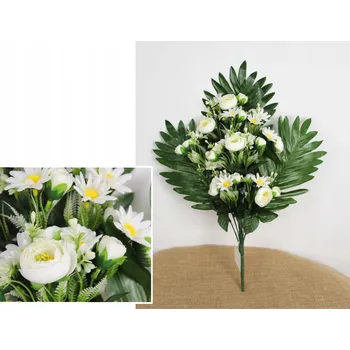 umělá květina Kytice PIVOŇKA, SEDMIKRÁSKA s doplňky, výška 53 cm (květ 4-2,5 cm) BÍLÁ WT-